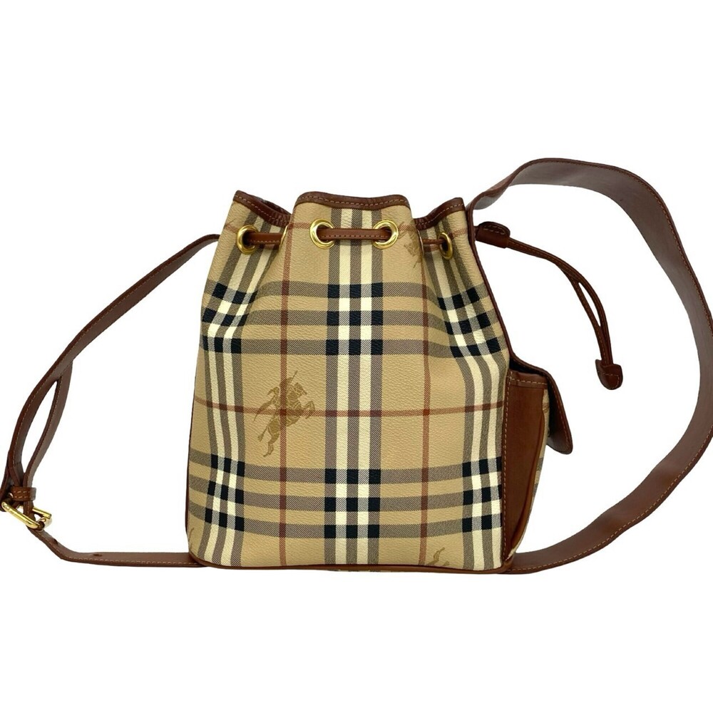 Burberrys Vintage Nova Check Pattern Leather Drawstring Shoulder Bag/Pouch Br...